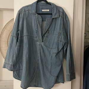 Peyton Denim V-Neck Long Sleeve Pullover Shirt free people